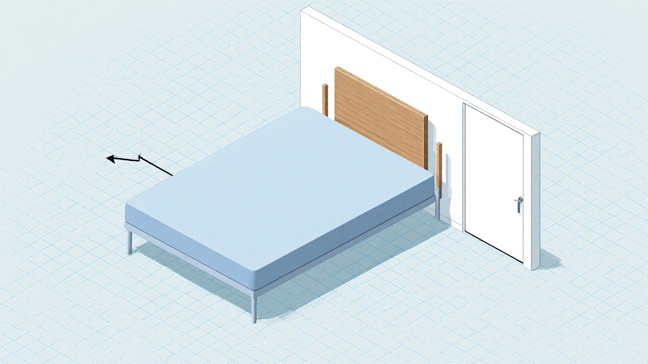 Isometric floor plan of a storage unit with a king mattress and stacked frame parts.
