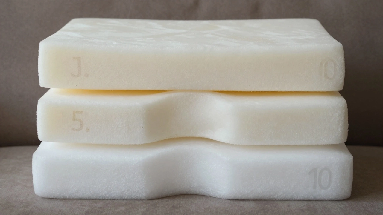 Timeline of three sofa cushions over ten years, showing durability differences between foam types.