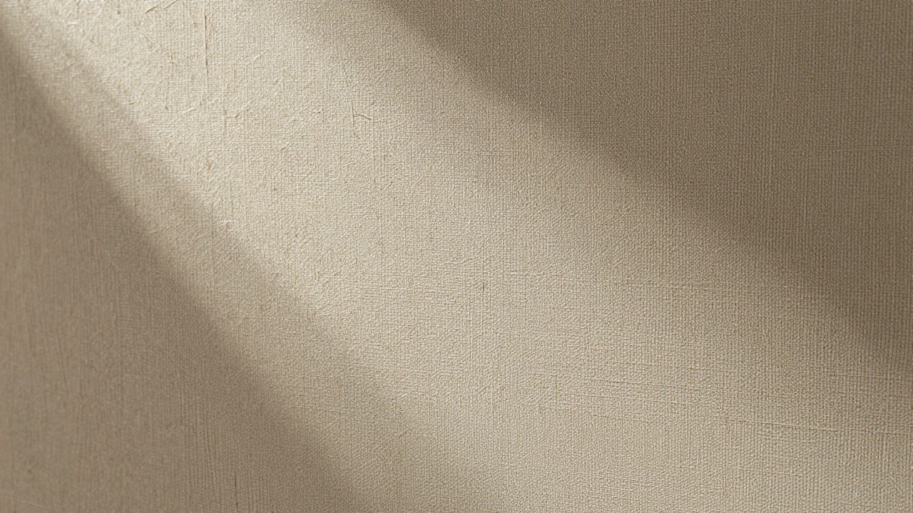 Close-up of natural grasscloth wallpaper catching soft sunlight, showing organic fiber texture and handmade imperfections.