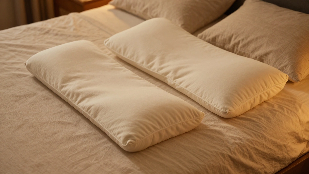 Thin pillow and body pillow on a firm mattress for ergonomic sleep support