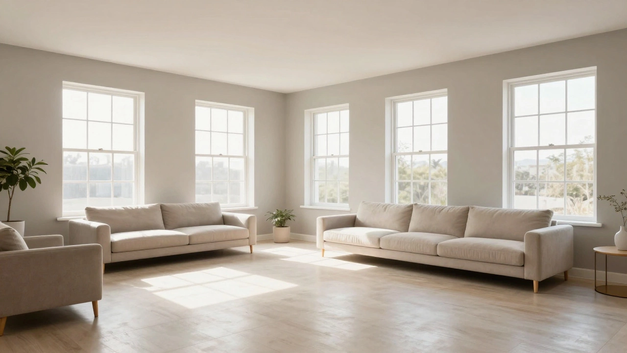 Bright greige living room feeling spacious and inviting