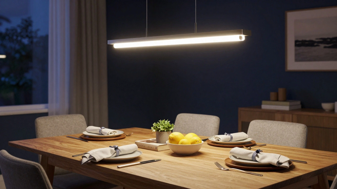 Warmly lit dining table with mixed materials and personal touches