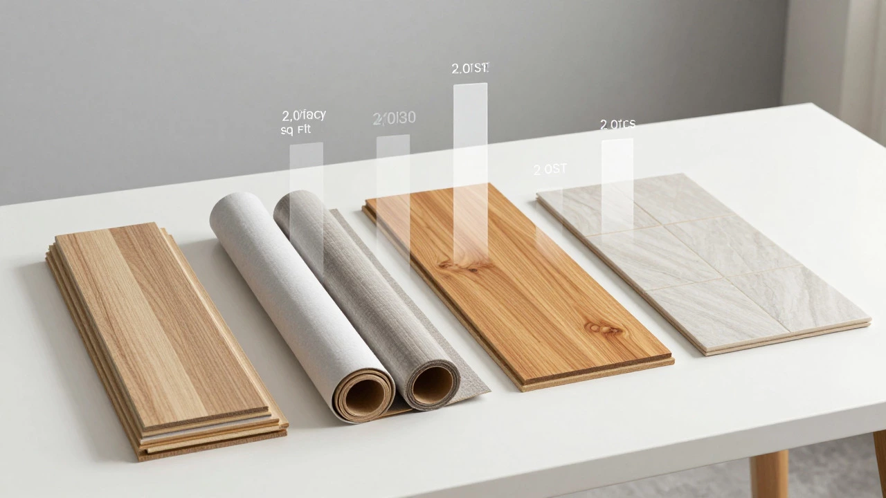Comparison of laminate, vinyl, hardwood, and tile flooring samples