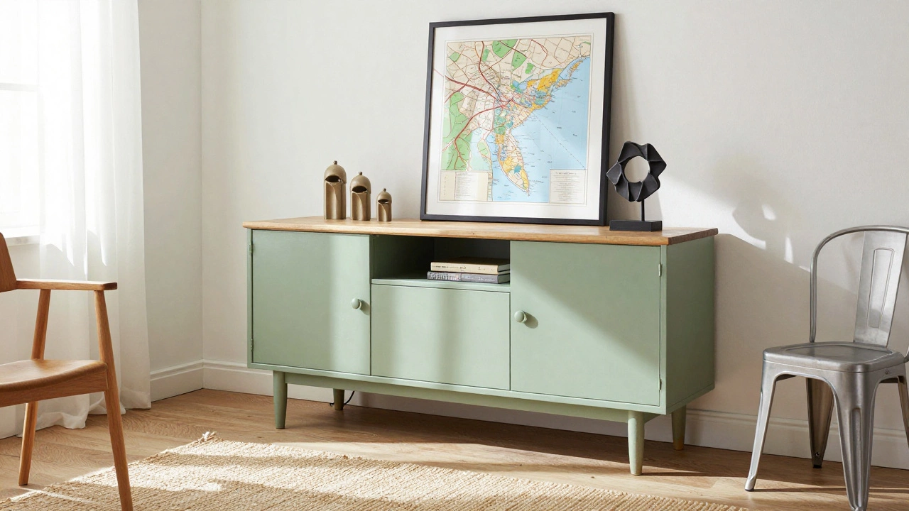 Personalized living space with vintage furniture and art