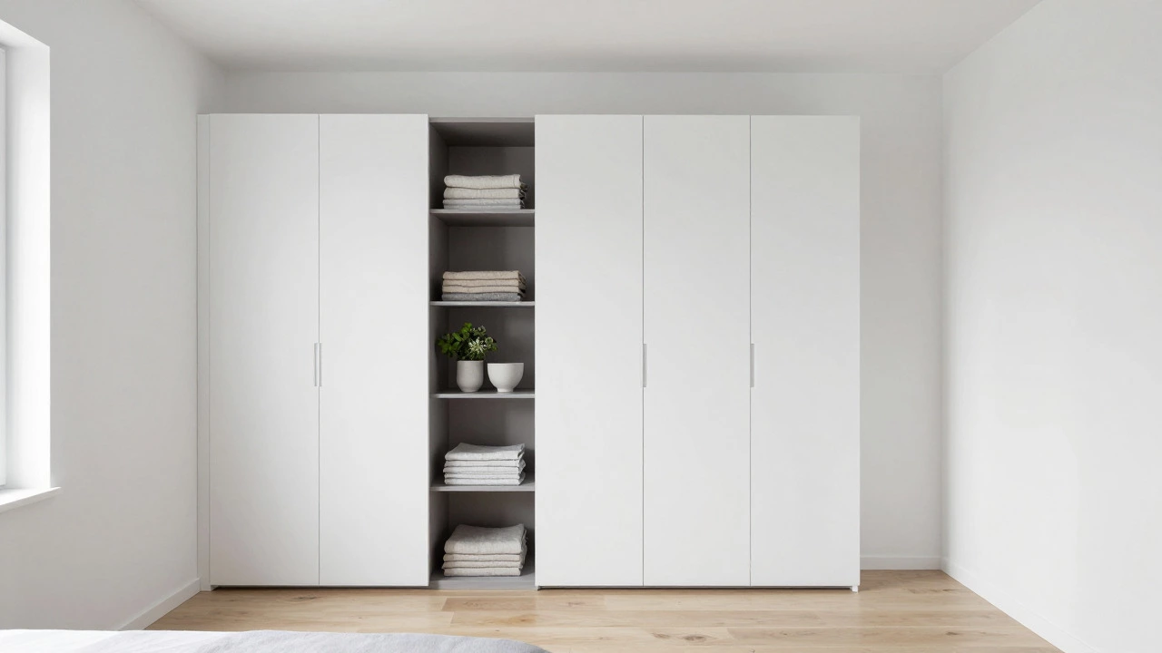 Sleek modular wardrobe in minimalist Scandinavian room