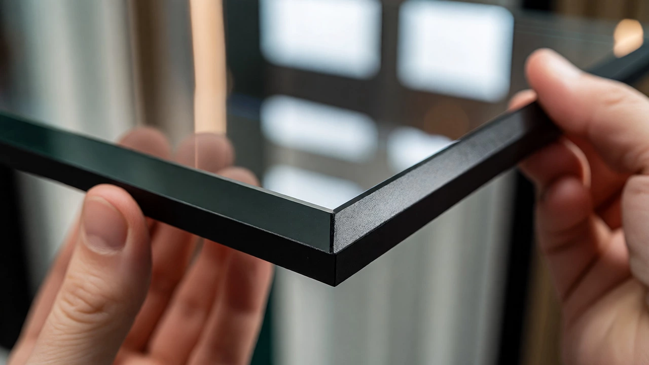 Close-up of acrylic quintych panel with black edges and precise alignment