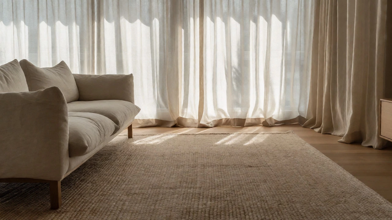 Properly scaled furniture and floor-to-ceiling curtains making a small space look larger.